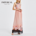 Hot Sale Sleeveless Round Neck Long Maxi Summer Luxury Cocktail Floral Print Dress